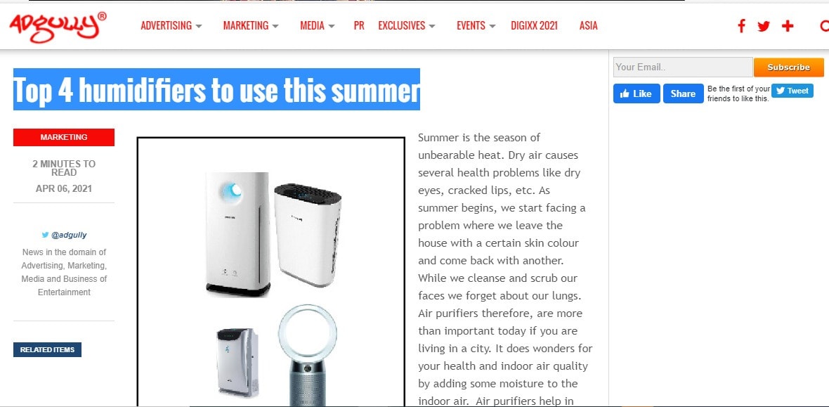 adgully - o2cure air purifier