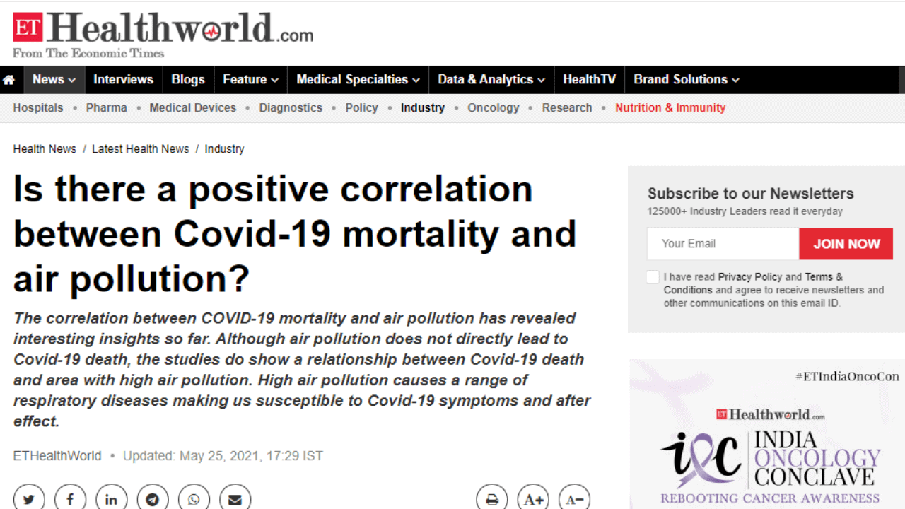 positive correlation between Covid-19 mortality and air pollution